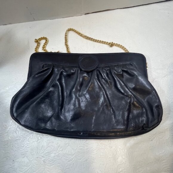 VTG Susan Gail Original Leather Rectangular Clutch Shoulder Purse Navy Italy - Picture 2 of 12